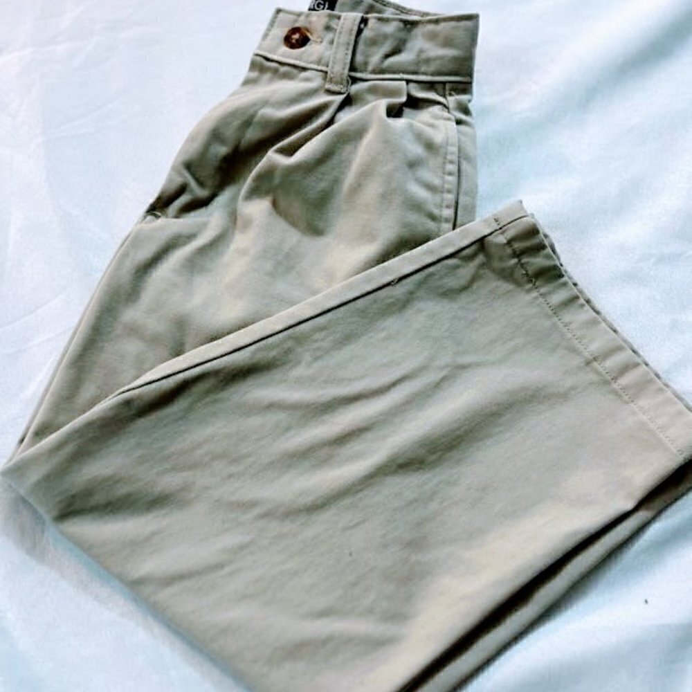 Boys Pleated Tan Kaki Uniform Pants Size 6 Slim
